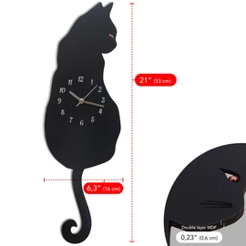 Trend Tick Black Cat Swinging Wall Clock, Cat Clock, Cat Clock with Moving Tail, Funny Wall Clock, Cute Wall Clock, Gift for Cat Lovers, Flat Unnumbered Surface. (Numbered)