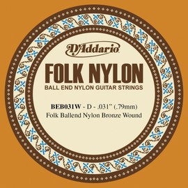 D'Addario BEB031W .031 Folk Single Nylon String with Ball End for Guitar - Bronze Wound
