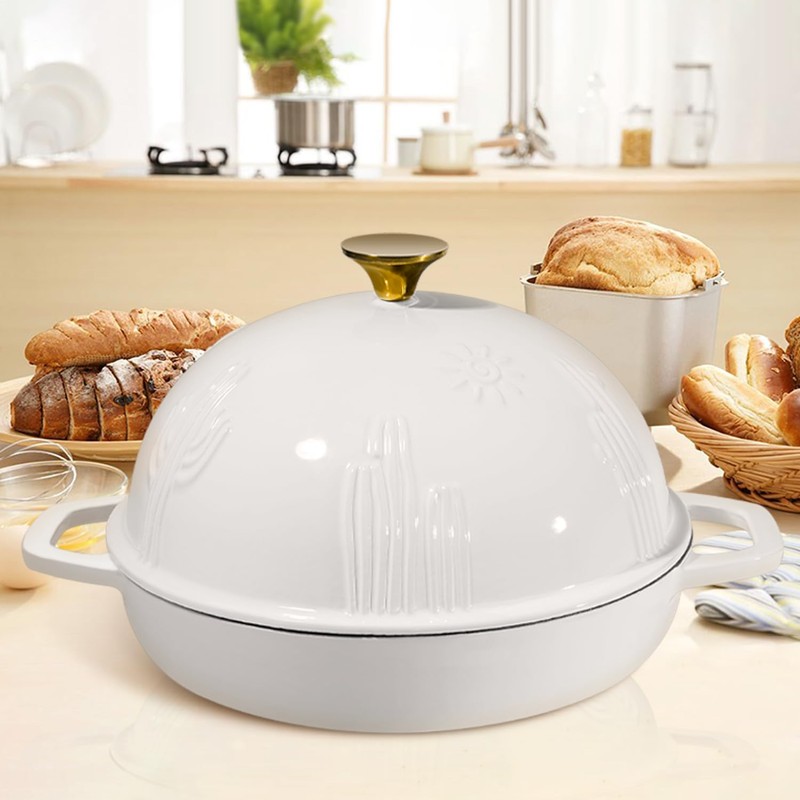 Flavehc Bread Oven Cast Iron Bread Dutch Oven with Cloche
