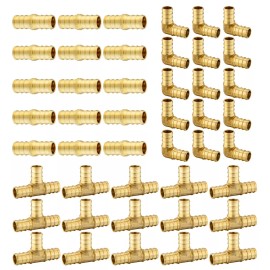 EFIELD 45 PCS 1/2" PEX Crimp Brass  Fittings: Elbow, Coupling, Tee(15 PCS/Each)