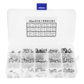 LiebeWH 250pcs Full Rivets, M2-M5 Stainless Steel Round Head Knurled Shank Rivet Assortment Set Hardware Tools