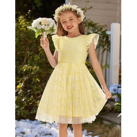 Flypigs Toddler Tulle Dress Girls Ruffle Tutu Dresses Yellow Daisy Summer Holiday Sundress for 4 Years