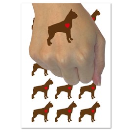 Boston Terrier Dog with Heart Temporary Tattoo Water Resistant Fake Body Art Set Collection - 15 2" Tattoos (1 Sheet)