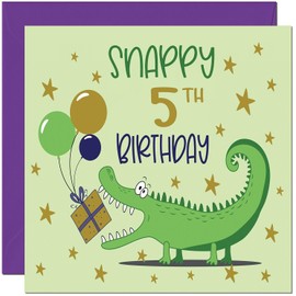5th Funny Birthday Card - Snappy Birthday Crocodile Birthday Card for 5 Year old Kids five, fifth