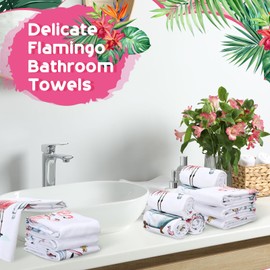 Oudain 6 Pcs Flamingo Kitchen Towels Decoration Pink 24" x 16" Absorbent Dish Hand Tea Towels Coths for Bathroom Home Gift Decor