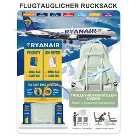 suradar Ryanair Hand Luggage 40 x 20 x 25 Women's Backpack for Airplane Underseat Cabin Bag Travel Backpack Hand Luggage Aeroplane 45 x 36 x 20 Easyjet Backpack Laptop Waterproof Men's Backpack, mint