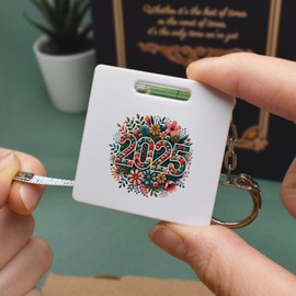 'Floral New Year 2025' Keyring Tape Measure/Spirit Level Tool (KM00041312)