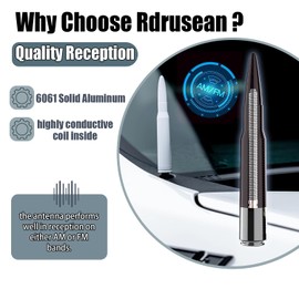 Antenna Compatible with Toyota Tundra 2014-2025 & Toyota Tacoma 1995-2015, Optimized FM/AM Reception | 50 Cal Antenna | 5.5 inch | White