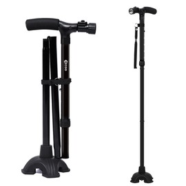 Self Standing Folding Walking Cane Lightweight Walking Stick with LED Light and Cushion Handle