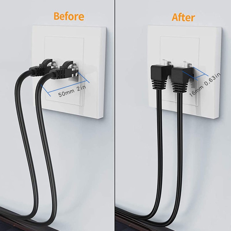 Paquete de 2 cables de extensión Cat6 de 90 grados,