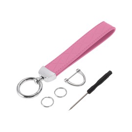 Partuto 1 Set Universal Car Keychain - Car Home Women Men Key Chain with Ring Durable - PU Leather Zinc Alloy Pink Silver Tone