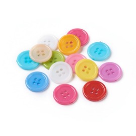30 high-quality plastic buttons, 17 mm (1.7 cm), colourful, round, in random colour mix, four-hole buttons, 1 mm per hole, 4-hole buttons for crafting, sewing, sewing craft buttons
