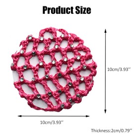 6Pcs Rhinestone Bun Cover Crochet Snood Hair Net Handmade Knit Mesh Fabric Hair Bun Net for Women Girls Ballet Dance Skating (Random Color)