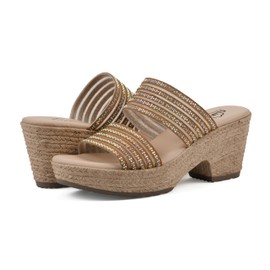 CLIFFS BY WHITE MOUNTAIN Women's Bia Platform Slide Sandal, Tan/Mesh, 7 M