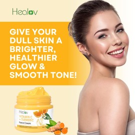 Healov Turmeric Face Cream for Dark Spots – Natural Turmeric Skin Brightening Lotion for Face & Body – Cleanse Skin, Fight Acne, Even Tone, Clear Scars, Sun Damage, & Hyperpigmentation – 50g / 1.67oz