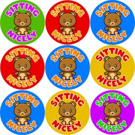 144 Sitting Nicely Bear Themed 30mm Reward Stickers for School Teachers Parents