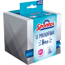 Spontex Microfibre Box, Microfibre Cloths in Practical Dispenser Box, Refillable, Versatile and Efficient, Colour Not Selectable, 1 x Pack of 12
