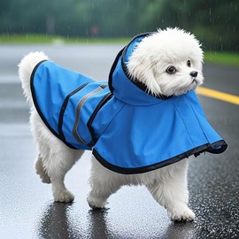 IOICYBF Dog Raincoat Hooded, Reflective Dog Slicker Poncho Adjustable Waterproof Lightweight Rain Jacket for Dogs,Blue,S