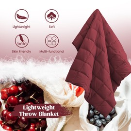 puredown® Soft Feather Down Throw Blanket Lightweight Packable Couch Throw for Indoor and Outdoor Use, 50"X70", Wine