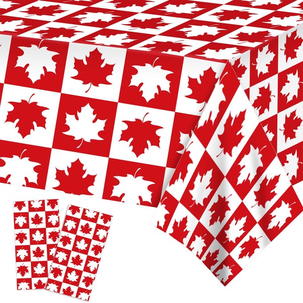 SINGOMON 2PCS Canada Day Tablecloths White Red Table Cloths Rectangular