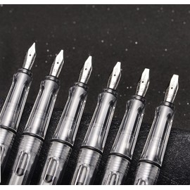 Yongsheng Calligraphy Art Parallel Pens Set Transparent Clear Fountain Pen, 6 Assorted Tip Sizes for Drawing and Writing Signature