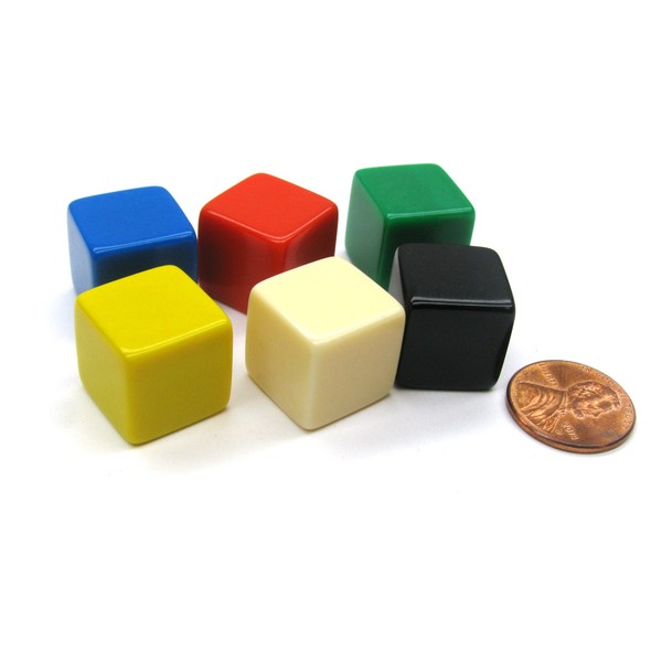 Koplow Games Set of 6 D6 16mm Blank Opaque - 1 Each of Blue Red Green Yellow Ivory and Black