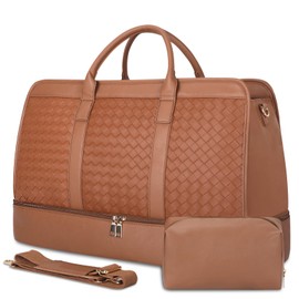 Bolosta Travel Duffle Bag for Men Women, PU Leather Duffel Bag for Traveling, Large Carry on Weekender Overnight Bag with Shoe Compartment, Perfect for Travel/Daily Use