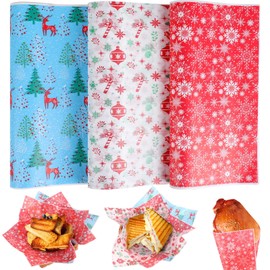 CCINEE 150 Pcs Christmas Wax Paper Sheets for Food,Greaseproof Paper Wrapping Tissue Bulk Deli Baking Paper for Picnic Food Sandwich Cookies Oilproof Basket Liners(9.84 x 9.84 Inch)