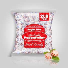 Sugar Free Starlight Peppermint Hard Candy – 2 Pounds Individually Wrapped, – Low-Calorie, & Kosher – Great for Parties and Sharing – Ideal for Gift