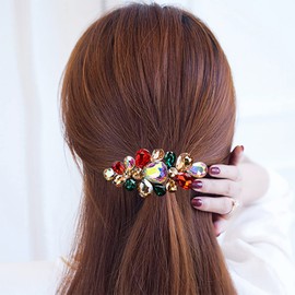 Aimimier Flower Crystal Hair Clip Luxury Rhinestone Barrettes Alligator Snap Hair Clips Wedding Floral Hair Clasp Hair Accessories for Women Girls (Colorful)