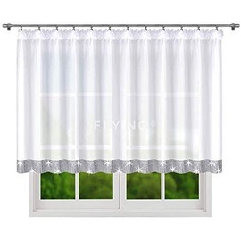 Beautiful Ready-Made Curtains, Voile Curtain with Gipüre Pleated Ribbon, Long Modern Curtain, White, LB-184