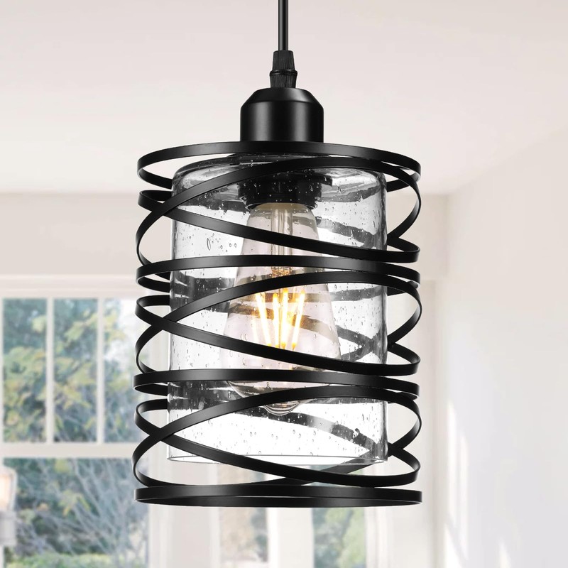 Glitnous Pendant Lights Kitchen Island 3 Pack, Black Hanging Kitchen