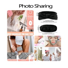 Bubble Skincare Headbands for Women - Headband and Wrist Bands for Washing Face, Makeup Headband, Prevent Liquids from Spilling (Black Upgraded)
