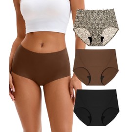 YESWEL Seamless Leopard-Print Incontinence Underwear For Women, Washable Reusable Leakproof Panties, 50ml Absorbency, 3 Pack (Multicolor01, X-Large)