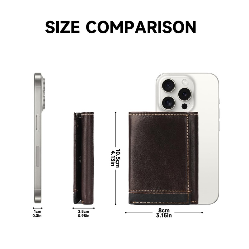 LOUEBICA Men's Genuine Leather Wallet Trifold Wallet RFID Blocking Minimalist