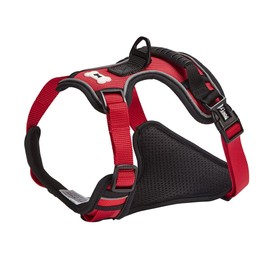 Bunty Adjustable Dog Harness, Adventure - Anti Pull Dog Harness with Reflective Piping and Rubber Handle, Heavy Duty Harness, Machine Washable Polyester Fabric (Red, L)