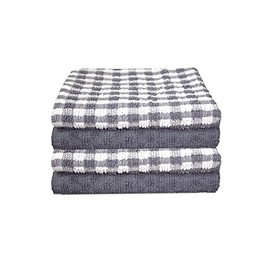 Tea Towels Set of 4 - Kitchen Hand Towels - 100% Cotton Terry Tea Towels Soft Absorbent Dish Towels (Grey, 4)