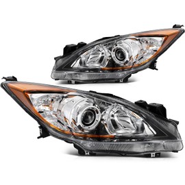 LBRST Headlight Assembly for Mazda 3 2010-2013 for Mazda 3 Sport 2010-2013 Chrome Housing Amber Reflector Clear Lens Driver and Passenger Side Headlamp