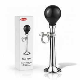 WHTCHSU Bike Horn for Adults, Classic Metal Squeeze Clown Horn, Loud Sound, Fits All Bicycle Handlebars（Silver Straight 7.87-Inch）