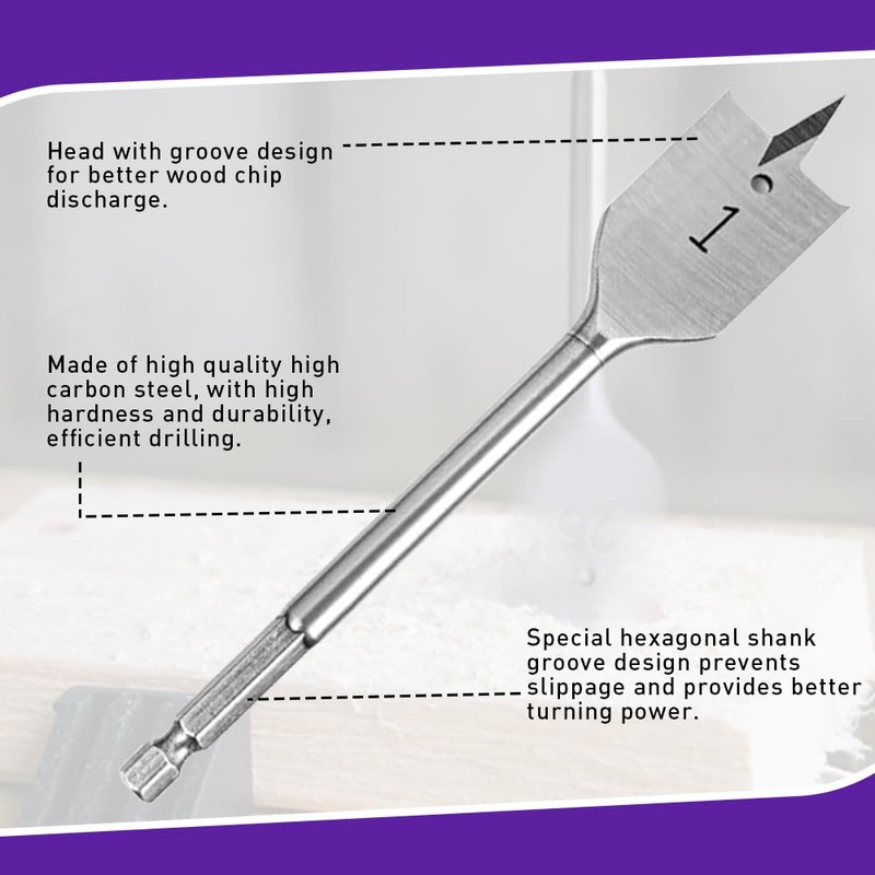 15-Piece Flat Milling Drill Bit Set, Spade Drill Set with
