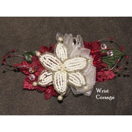Unbranded Corsage Burgundy Beaded Lily , Silk Roses, Beads Rhinestones. Boutonniere Option - Pin On Corsage