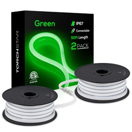 TORCHSTAR 100ft (50ft X 2 Pack) LED Neon Rope Light Outdoor, IP67 Waterproof, AC 120V Linkable 150ft Max, ETL Certified, Flexible Lights for Patio, Lawn, Soffit, Ambient Decoration, Green