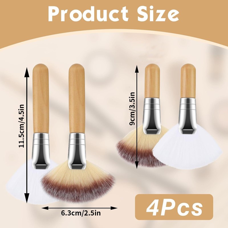 Tavvke 4 Pcs Facial Fan Brushes, Soft Bristle Face Highlighting
