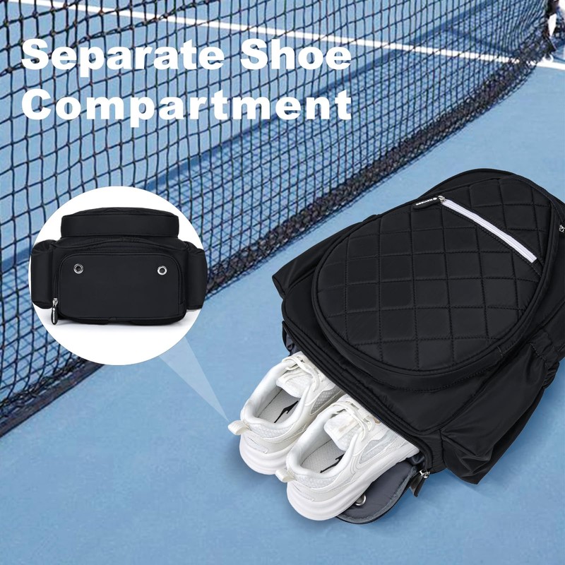 KAVIGOR Pickleball Bag, Quilted Pickleball Backpack with Shoe Compartment &