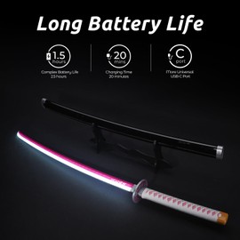 Zisu LED Glowing Anime Cosplay Sword Kanao Sword - 40 Inch Rechargeable Light Up Sword with Stand & Belt