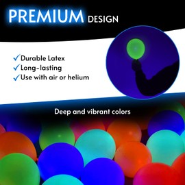 Glow King Black Light Reactive Neon Balloons | Glow In The Dark Latex Balloons in Multiple Colors | Fun UV Fluorescent Party Gift for Events | Luminous Ballons for Birthday Decoration – 100 Pack