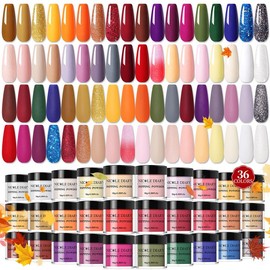NICOLE DIARY Dipping Powder Nail Kit 36/20 Colors Set, Colorful Fall Winter Glitter Style Easy To Use DIY AT Home Nail Art Salon Style Nail Care Long Lasting For Beginner Ideal Gift - Color: Winter 36 colors(without tools)