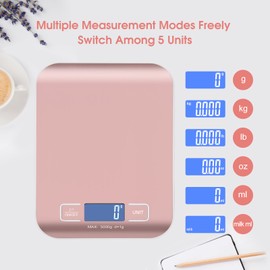 Selegere Digital Kitchen Scales,Professional Food Weighing Scales with LCD Display,Precision up to 1 g (Rose Gold)