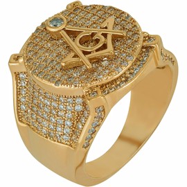 LIFETIME JEWELRY Masonic Ring 24k Real Gold Plated Blinged Out Cubic Zirconia Mens Ring (11)