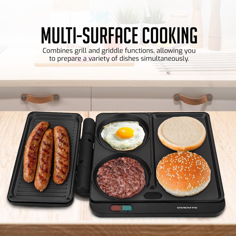 OVENTE Sandwich Maker and Hamburger Grill Machine with Non-Stick Griddle